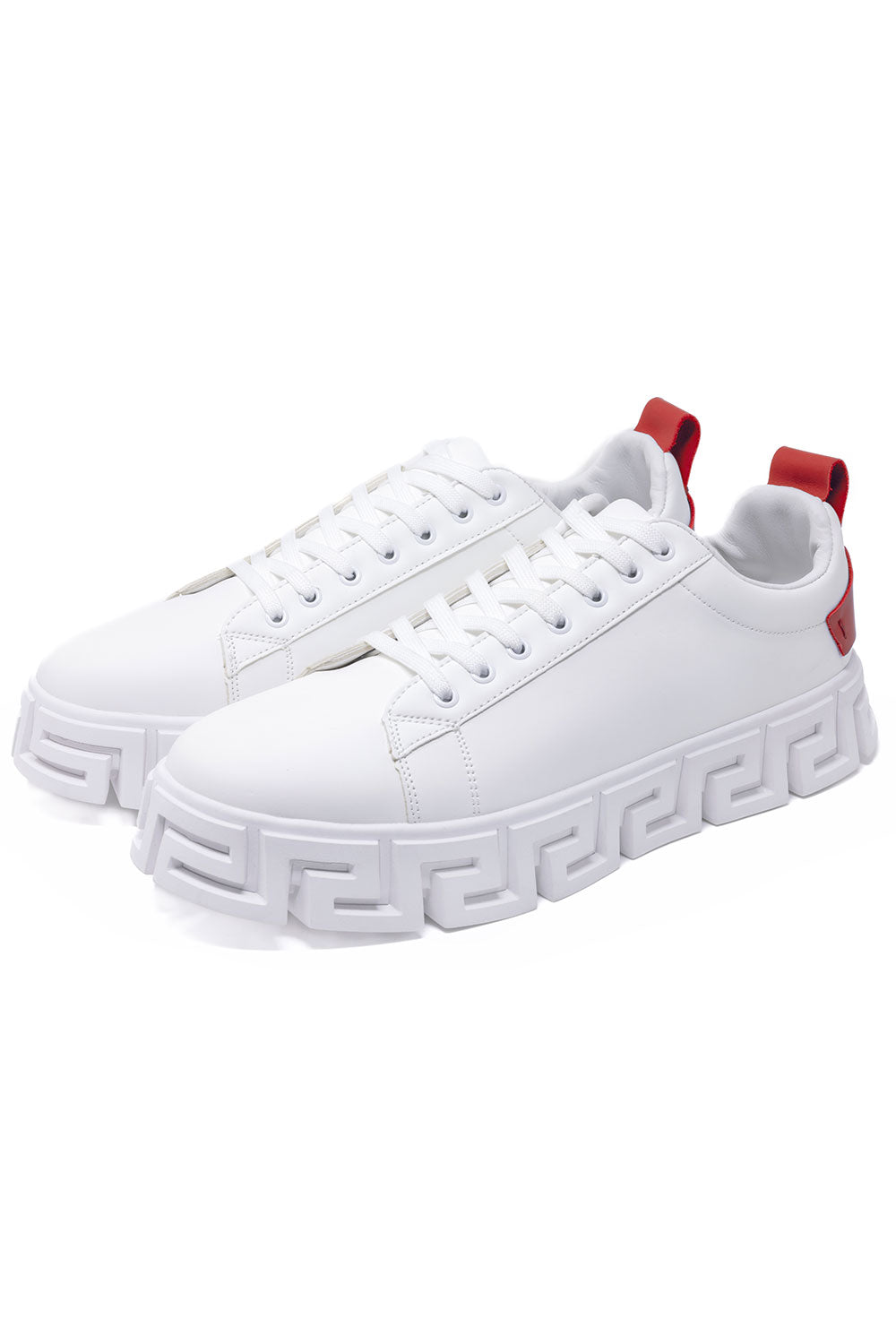 Barabas Wholesale Men's Greek Key Sole Pattern Premium Sneakers 4SK06 White Red