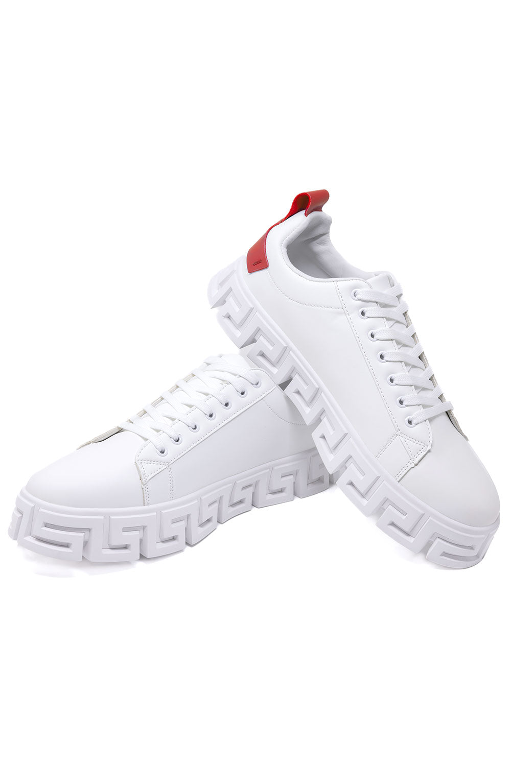 Barabas Men's Wholesale  Greek Key Sole Pattern Premium Sneakers 4SK06 White Red