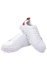 Barabas Wholesale Men's Greek Key Sole Pattern Premium Sneakers 4SK06 White Red