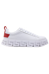 Barabas Men's Wholesale  Greek Key Sole Pattern Premium Sneakers 4SK06 White Red