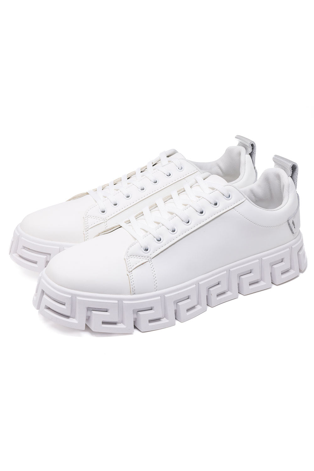 Barabas Wholesale Men's Greek Key Sole Pattern Premium Sneakers 4SK06 White Silver