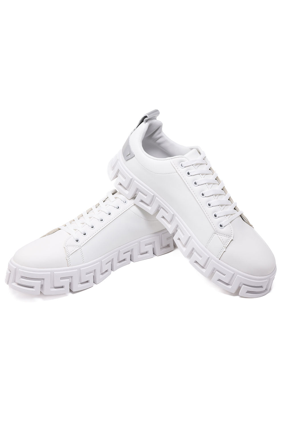 Barabas Wholesale Men's Greek Key Sole Pattern Premium Sneakers 4SK06 White Silver