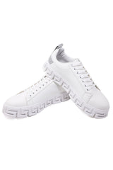 Barabas Wholesale Men's Greek Key Sole Pattern Premium Sneakers 4SK06 White Silver