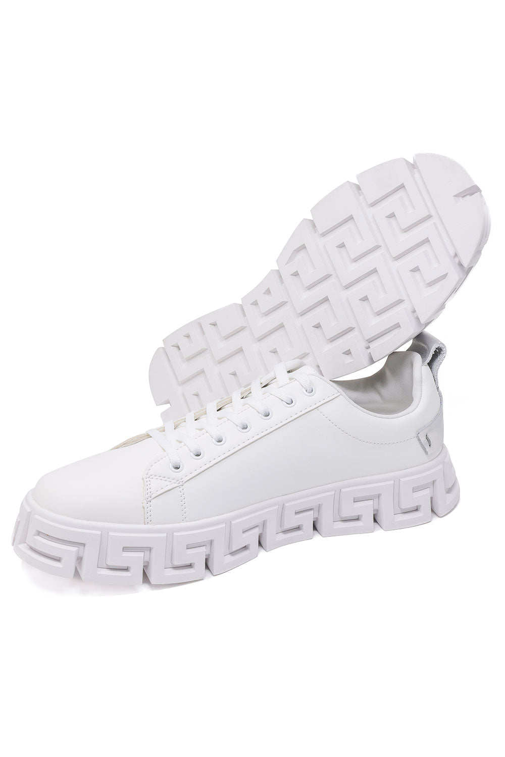 Barabas Wholesale Men's Greek Key Sole Pattern Premium Sneakers 4SK06 White Silver