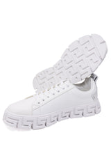 Barabas Men's Wholesale  Greek Key Sole Pattern Premium Sneakers 4SK06 White Silver