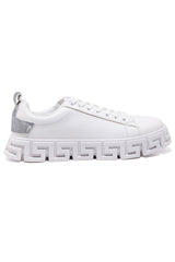 Barabas Wholesale Men's Greek Key Sole Pattern Premium Sneakers 4SK06 White Silver
