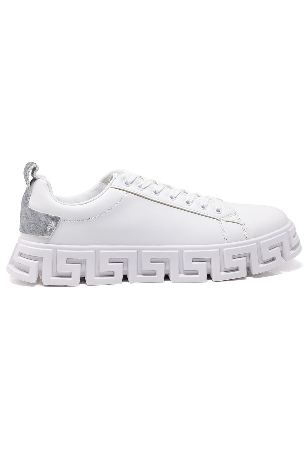 Barabas Men's Wholesale  Greek Key Sole Pattern Premium Sneakers 4SK06 White Silver