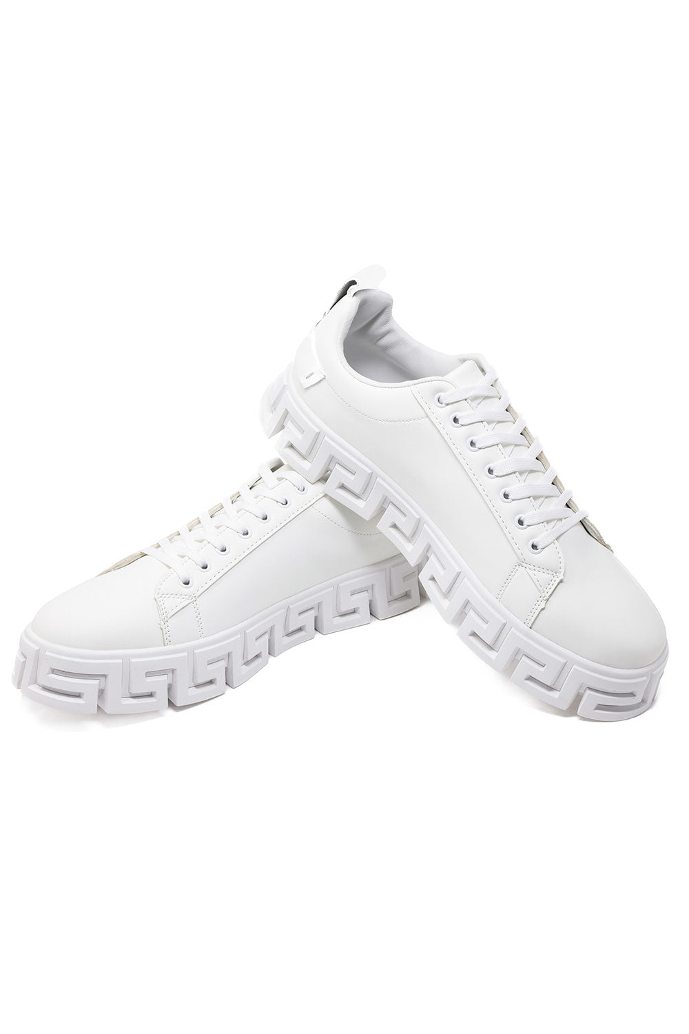 Barabas Men's Wholesale  Greek Key Sole Pattern Premium Sneakers 4SK06 White