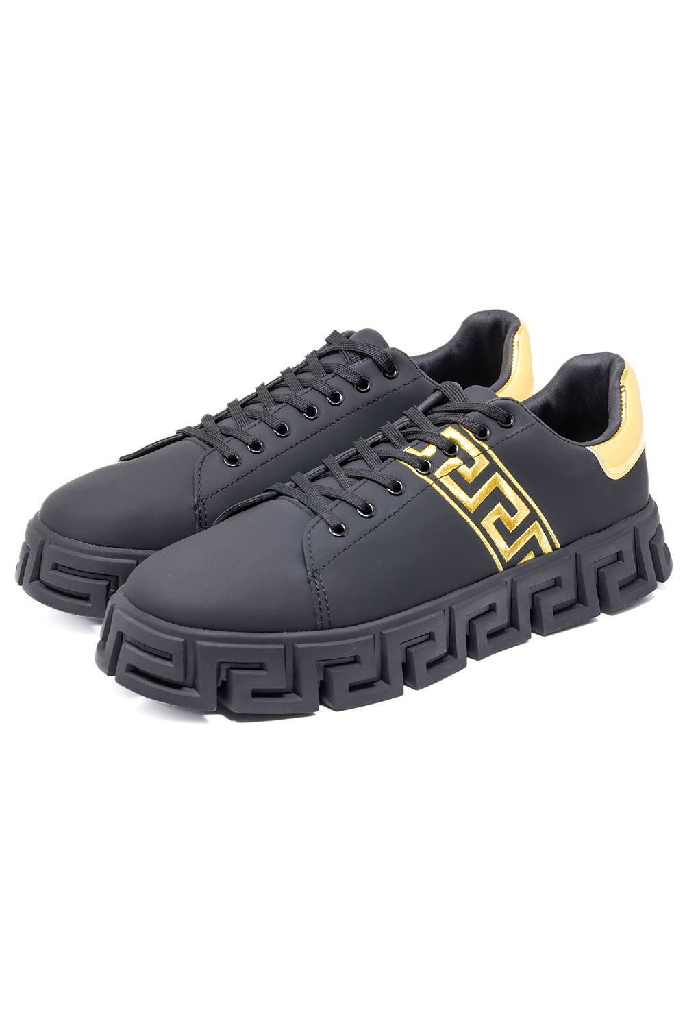 Barabas Men's Wholesale  Greek Key Sole Pattern Premium Sneakers 4SK07 Black