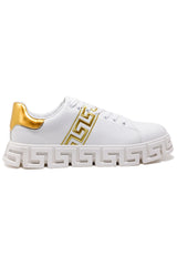 Barabas Men's Wholesale  Greek Key Sole Pattern Premium Sneakers 4SK07 Gold