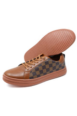 Barabas Men's Wholesale Checkered Running Sneakers Low Cut 4SK08 Brown