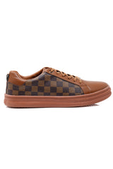 Barabas Men's Wholesale Checkered Running Sneakers Low Cut 4SK08 Brown