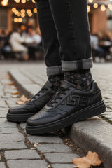 Barabas Wholesale Men's Greek Key Sole Pattern Lace-up Sneakers 4SK09 Black