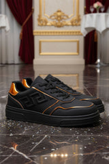 Barabas Wholesale Men's Greek Key Sole Pattern Lace-up Sneakers 4SK09 Black Gold