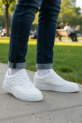 Barabas Wholesale Men's Greek Key Sole Pattern Lace-up Sneakers 4SK09 White