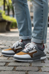 Barabas Wholesale Men's Low Top Laced-Up Premium PU Leather Sneakers 4SK10 Grey