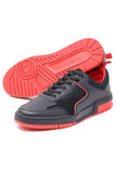 Barabas Wholesale Men's Low Top Laced-Up Premium PU Leather Sneakers 4SK10 Black Red