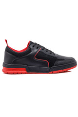 Barabas Wholesale Men's Low Top Laced-Up Premium PU Leather Sneakers 4SK10 Black Red