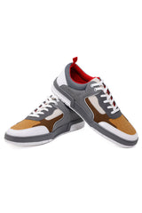 Barabas Wholesale Men's Low Top Laced-Up Premium PU Leather Sneakers 4SK10 Grey Brown