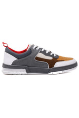 Barabas Wholesale Men's Low Top Laced-Up Premium PU Leather Sneakers 4SK10 Grey Mustard