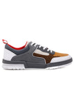 Barabas Wholesale Men's Low Top Laced-Up Premium PU Leather Sneakers 4SK10 Grey Mustard