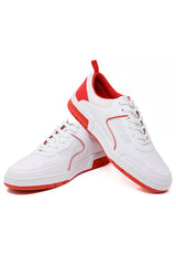 Barabas Wholesale Men's Low Top Laced-Up Premium PU Leather Sneakers 4SK10 White Red