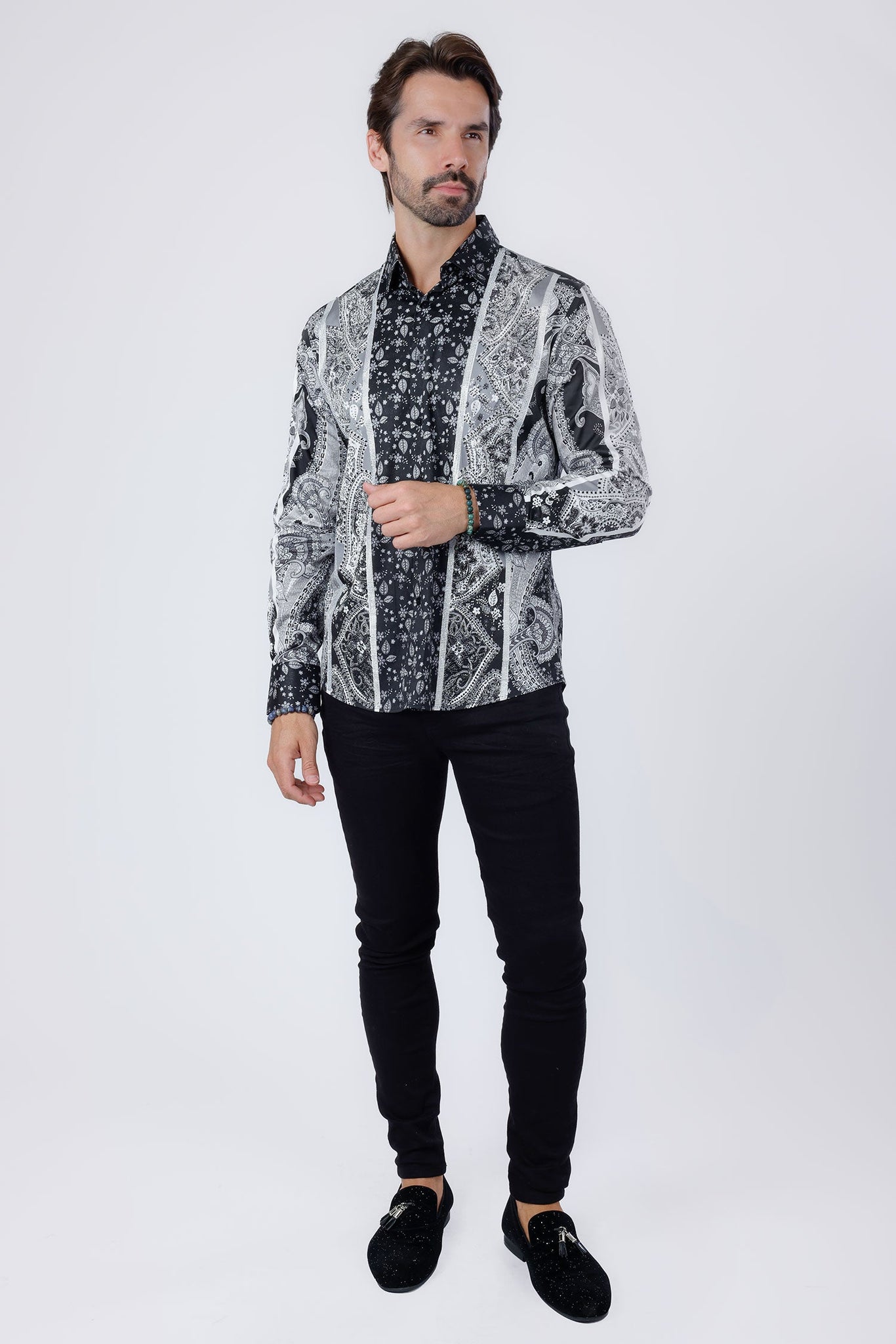 Barabas Wholesale Men's Rhinestone Eagle Long Sleeve Shirts 4SPR01 Black