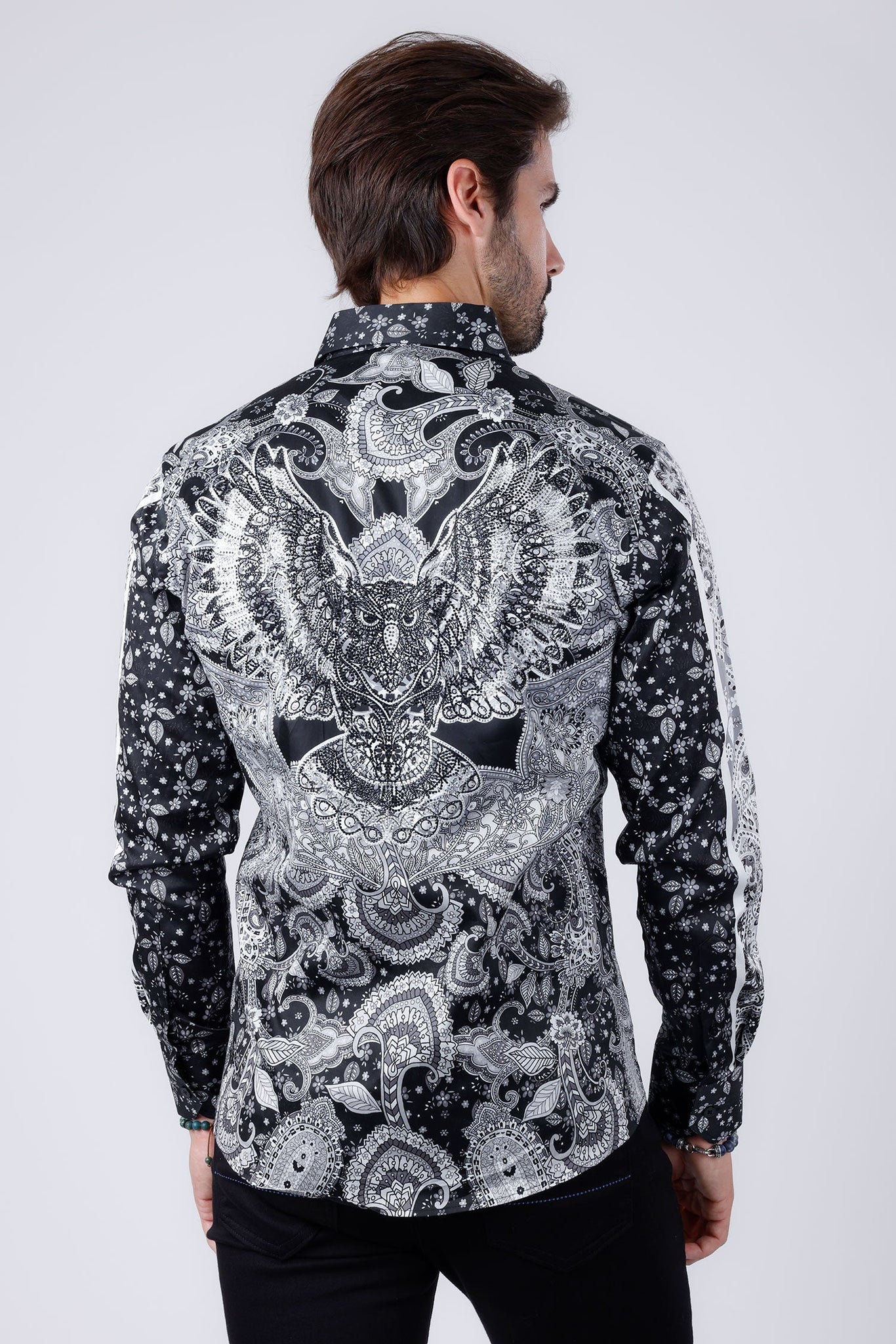 Barabas Wholesale Men's Rhinestone Eagle Long Sleeve Shirts 4SPR01 Black