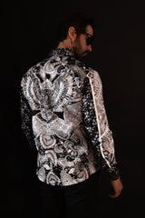 Barabas Wholesale Men's Rhinestone Eagle Long Sleeve Shirts 4SPR01 Black