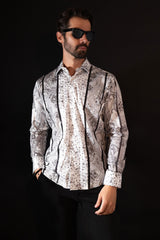 Barabas Wholesale Men's Rhinestone Eagle Long Sleeve Shirts 4SPR01 White