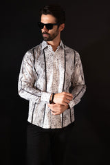 Barabas Wholesale Men's Rhinestone Eagle Long Sleeve Shirts 4SPR01 White