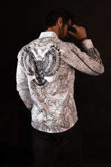 Barabas Wholesale Men's Rhinestone Eagle Long Sleeve Shirts 4SPR01 White