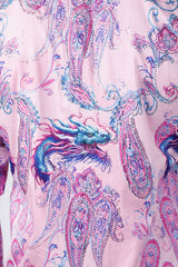 Barabas Wholesale Men's Rhinestone Paisley Dragon Long Sleeve Shirts 4SPR02 Pink