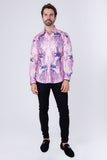 Barabas Wholesale Men's Rhinestone Paisley Dragon Long Sleeve Shirts 4SPR02 Pink