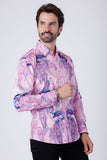 Barabas Wholesale Men's Rhinestone Paisley Dragon Long Sleeve Shirts 4SPR02 Pink