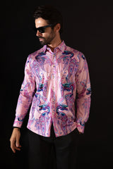 Barabas Wholesale Men's Rhinestone Paisley Dragon Long Sleeve Shirts 4SPR02 Pink