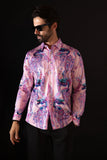 Barabas Wholesale Men's Rhinestone Paisley Dragon Long Sleeve Shirts 4SPR02 Pink
