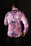 Barabas Wholesale Men's Rhinestone Paisley Dragon Long Sleeve Shirts 4SPR02 Pink