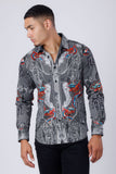 Barabas Wholesale Men's Rhinestone Paisley Dragon Long Sleeve Shirts 4SPR02 Charcoal