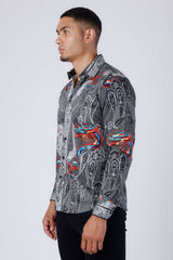 Barabas Wholesale Men's Rhinestone Paisley Dragon Long Sleeve Shirts 4SPR02 Black