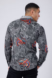 Barabas Wholesale Men's Rhinestone Paisley Dragon Long Sleeve Shirts 4SPR02 Grey