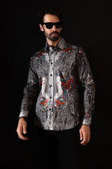 Barabas Wholesale Men's Rhinestone Paisley Dragon Long Sleeve Shirts 4SPR02 Black