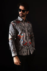 Barabas Wholesale Men's Rhinestone Paisley Dragon Long Sleeve Shirts 4SPR02 Black