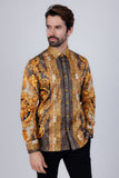 Baerabas Wholesale Men's Rhinestone Medusa Snake Skin Long Sleeve Shirts 4SPR03 Gold