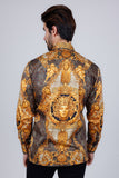 Baerabas Wholesale Men's Rhinestone Medusa Snake Skin Long Sleeve Shirts 4SPR03 Mustard