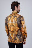 Baerabas Wholesale Men's Rhinestone Medusa Snake Skin Long Sleeve Shirts 4SPR03 Brown