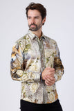 Barabas Wholesale Men's Rhinestone Floral Wolf Long Sleeve Shirts 4SPR04 Beige