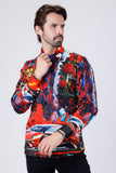 Barabas Wholesale Men's Rhinestone Floral Lion Long Sleeve Shirts 4SPR05 Red