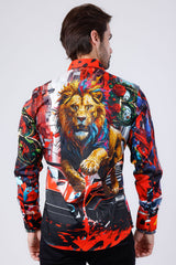 Barabas Wholesale Men's Rhinestone Floral Lion Long Sleeve Shirts 4SPR05 Mutlicolor