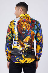 Barabas Wholesale Men's Rhinestone Floral Lion Long Sleeve Shirts 4SPR05 Navy